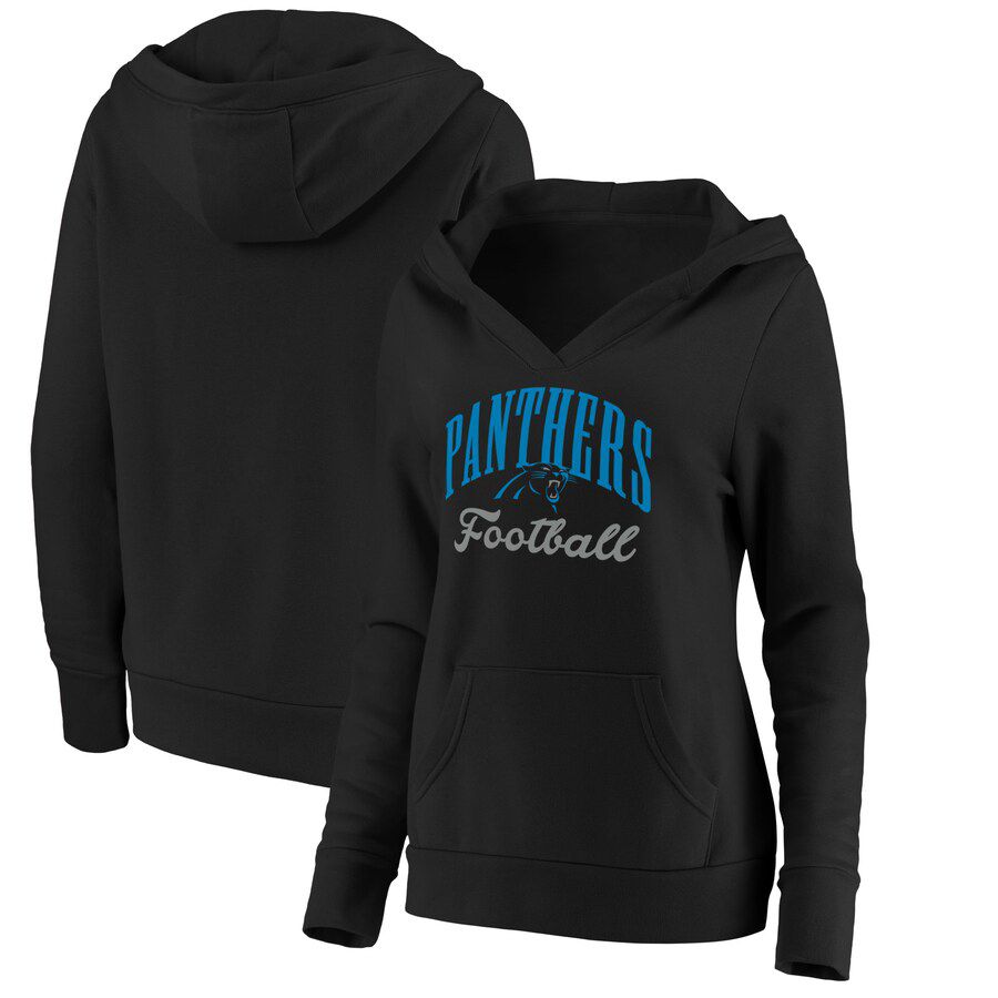 Women Carolina Panthers Fanatics Branded Black Victory Script V-Neck Pullover Hoodie